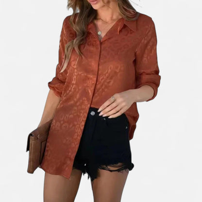 Just-Outlet | Women’s Blouse – Elegant Jacquard Satin Long Sleeve