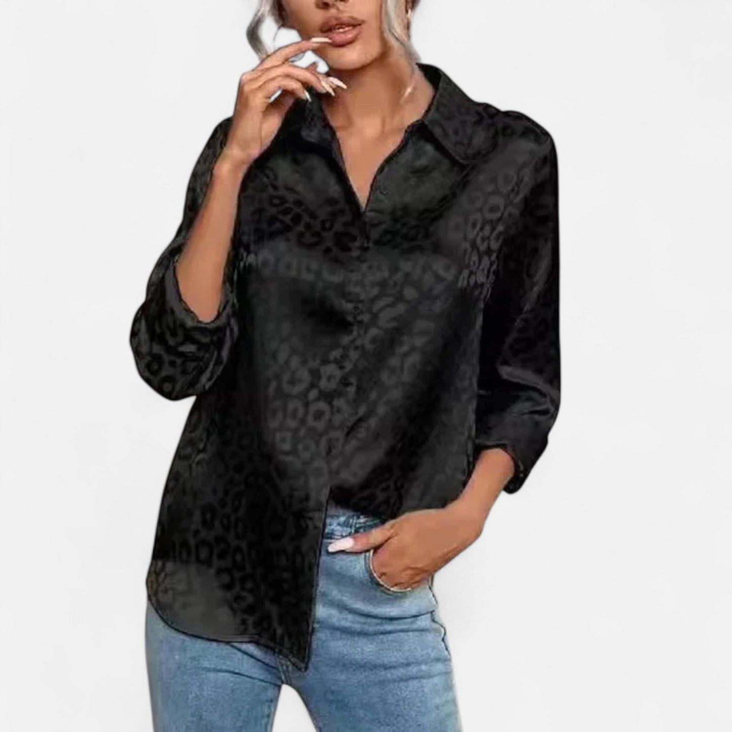 Just-Outlet | Women’s Blouse – Elegant Jacquard Satin Long Sleeve