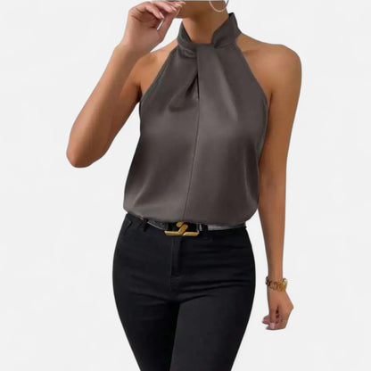 Just-Outlet | Women’s Blouse – Satin Sleeveless Twisted Neck