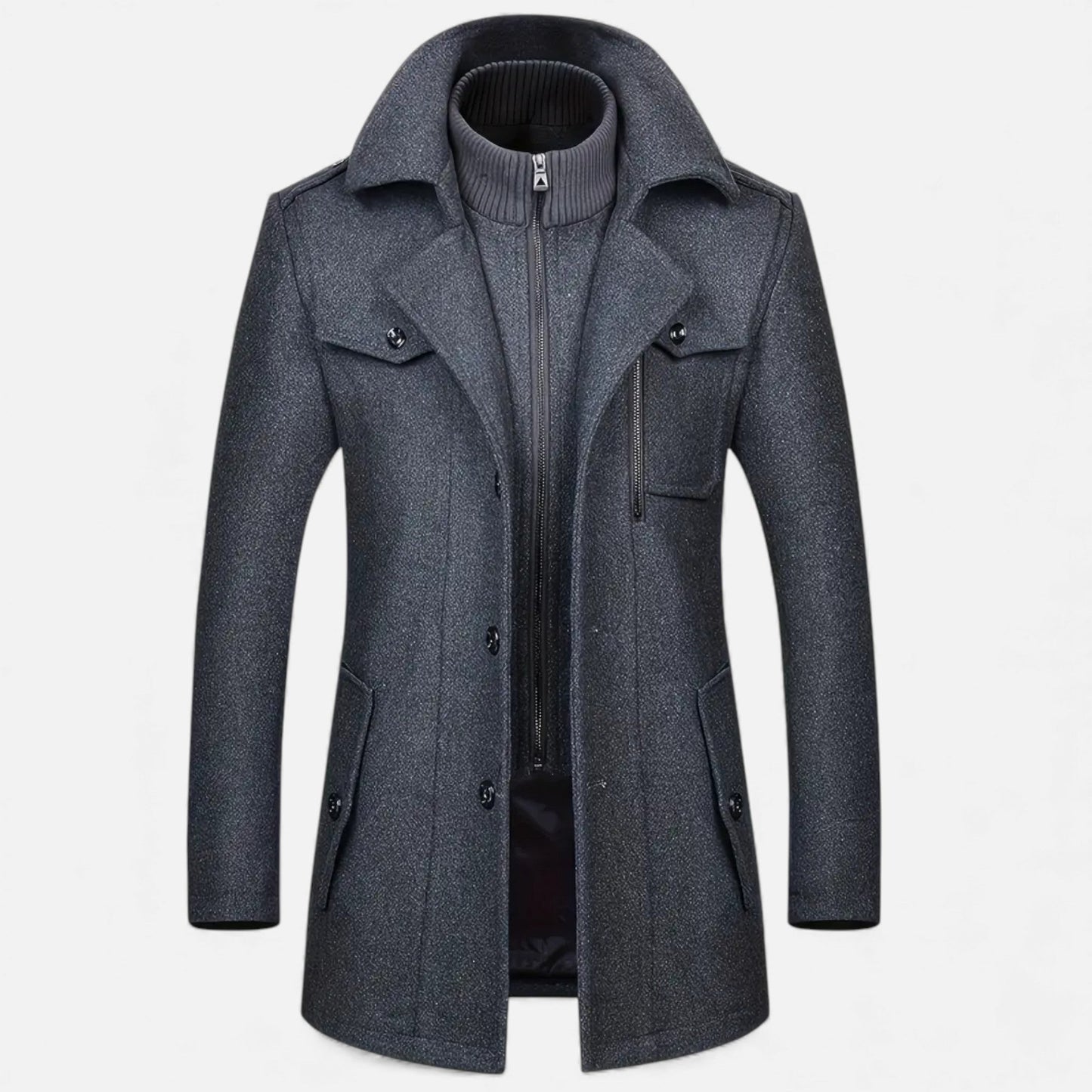 Just-Outlet | Men’s Long Coat – Vintage Contrast-Collar Elegance