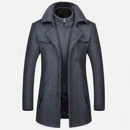 Just-Outlet | Men’s Long Coat – Vintage Contrast-Collar Elegance