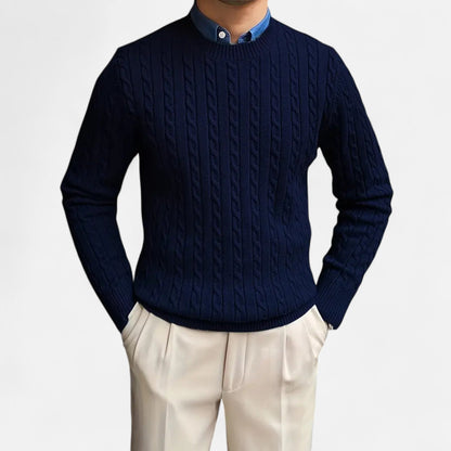 Just-Outlet | Men’s Round Neck Twisted Rope Knit Sweater – Classic Cable Jumper