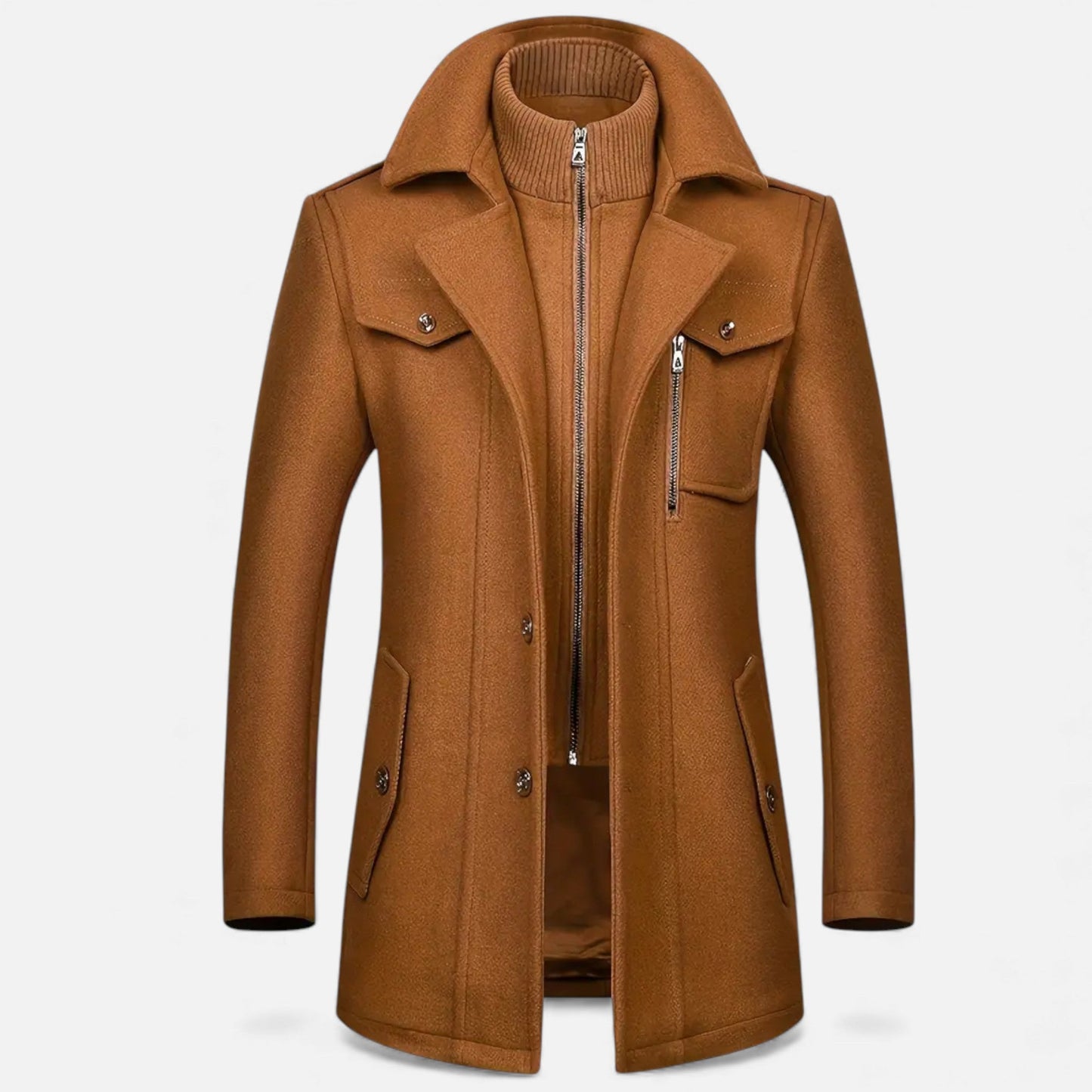 Just-Outlet | Men’s Long Coat – Vintage Contrast-Collar Elegance